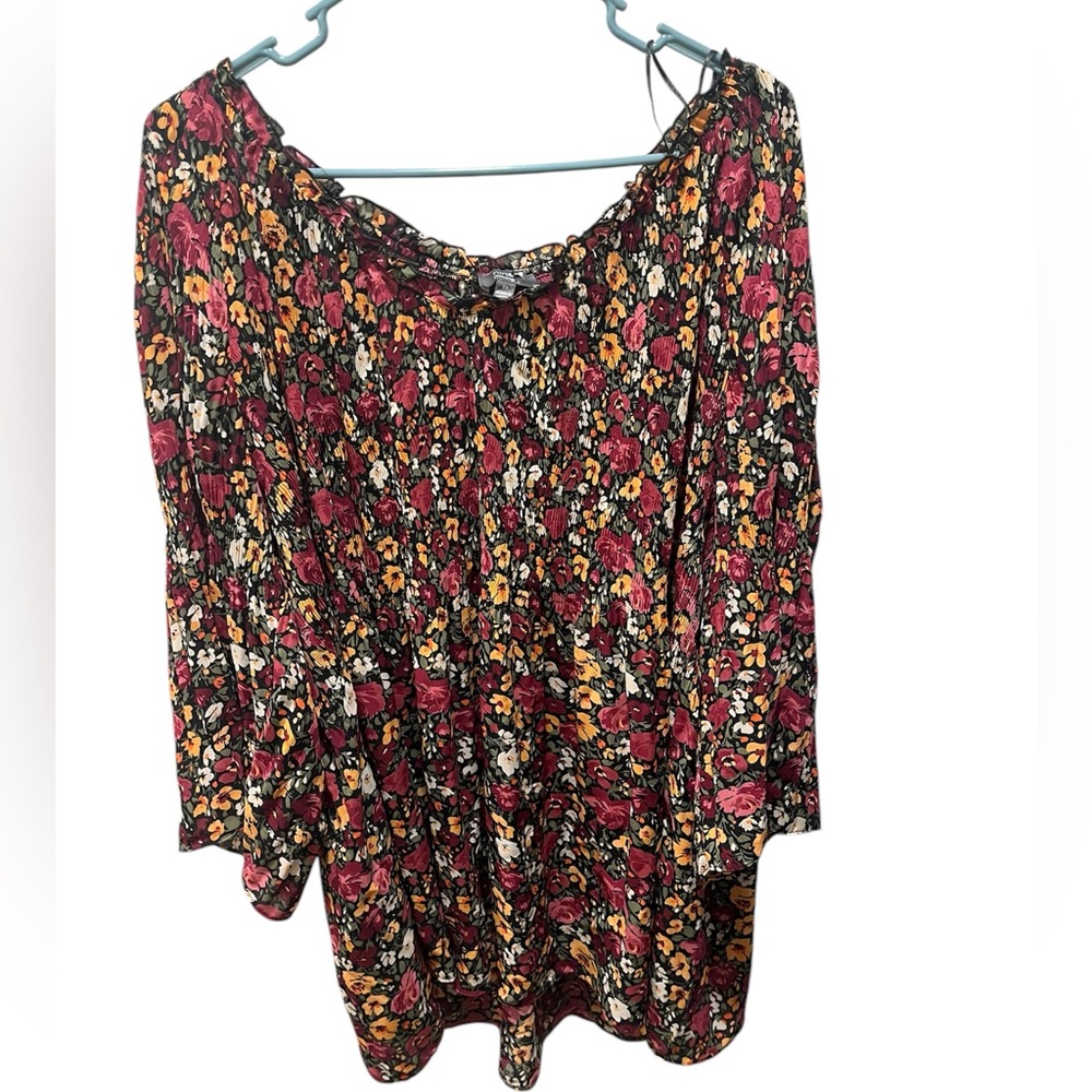 Ninety Clothing Co Black Floral Blouse Plus Size 2X